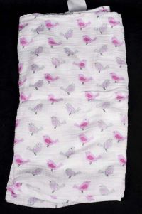 Manhattan Kids White with Pink / Gray Birds Baby Blanket